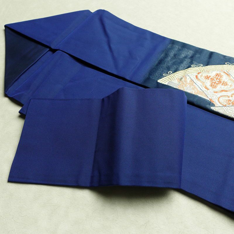名古屋帯 太鼓柄 正絹 古典柄 名古屋仕立て 箔 金糸 帯 青・紺_画像21