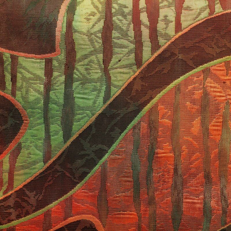 名古屋帯 六通柄 正絹 幾何学柄・抽象柄 通し仕立て 帯 茶_画像2