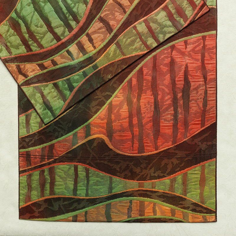 名古屋帯 六通柄 正絹 幾何学柄・抽象柄 通し仕立て 帯 茶_画像11