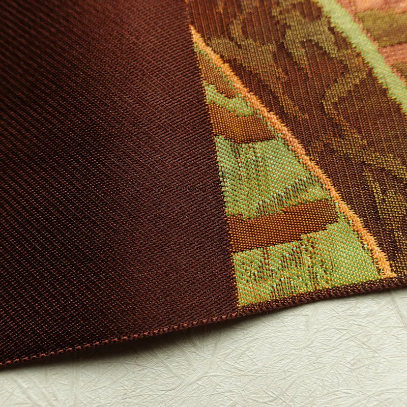 名古屋帯 六通柄 正絹 幾何学柄・抽象柄 通し仕立て 帯 茶_画像15