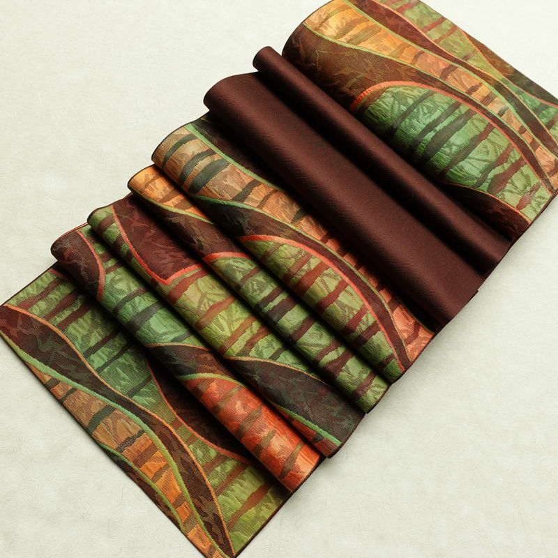 名古屋帯 六通柄 正絹 幾何学柄・抽象柄 通し仕立て 帯 茶_画像20