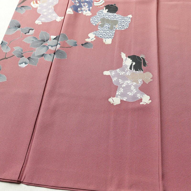 訪問着 落款入り 関口遼一 十日町友禅 一つ紋付き 正絹 人物・動物柄 袷仕立て 身丈159cm 裄丈63.5cm フォーマル 着物 ピンク_画像4