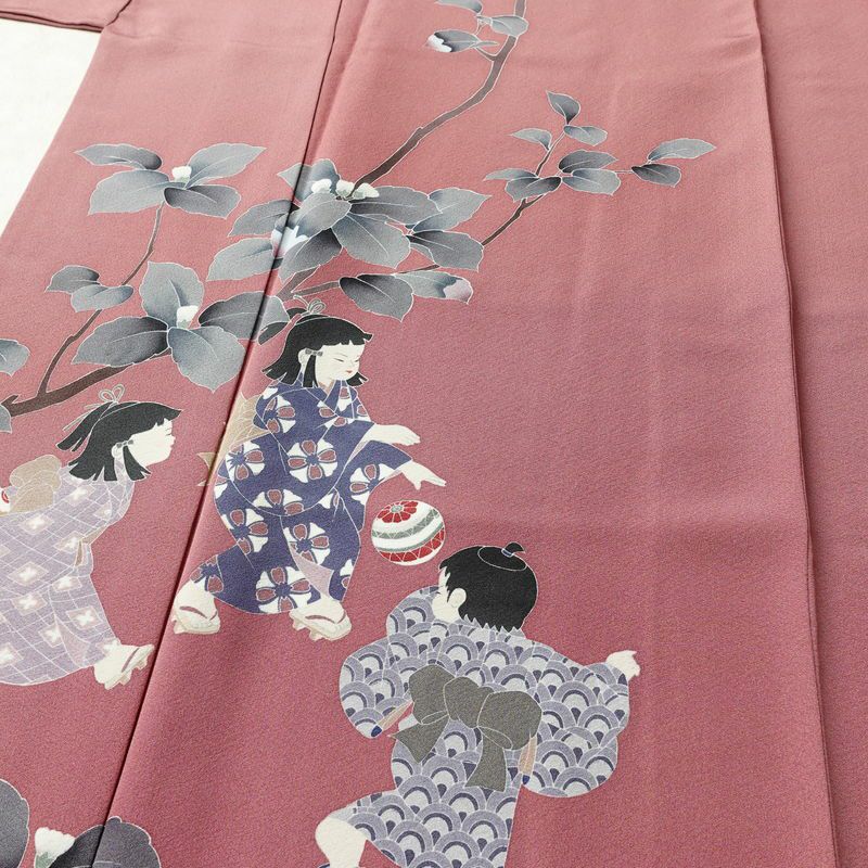 訪問着 落款入り 関口遼一 十日町友禅 一つ紋付き 正絹 人物・動物柄 袷仕立て 身丈159cm 裄丈63.5cm フォーマル 着物 ピンク_画像5