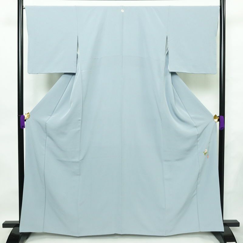 色無地 落款入り 縮緬 一つ紋付き 正絹 無地 袷仕立て 身丈164cm 裄丈67cm 共八掛 フォーマル 着物 青・紺_画像1