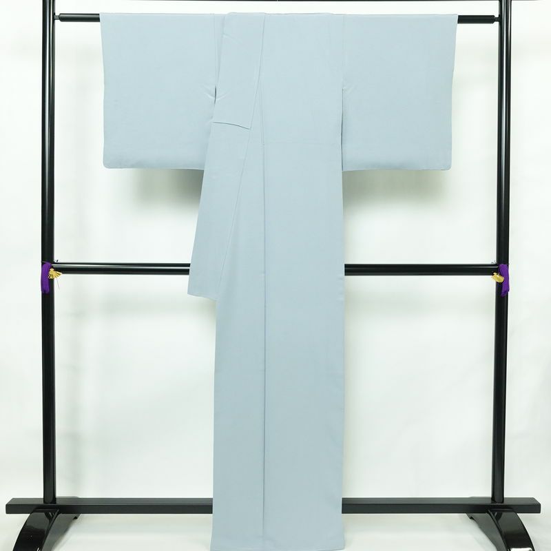 色無地 落款入り 縮緬 一つ紋付き 正絹 無地 袷仕立て 身丈164cm 裄丈67cm 共八掛 フォーマル 着物 青・紺_画像2