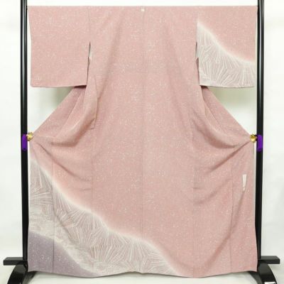 付け下げ 良品 作家物 落款入り 一つ紋付き 正絹 幾何学柄・抽象柄 袷仕立て 身丈165.5cm 裄丈67.5cm フォーマル 着物 ピンク