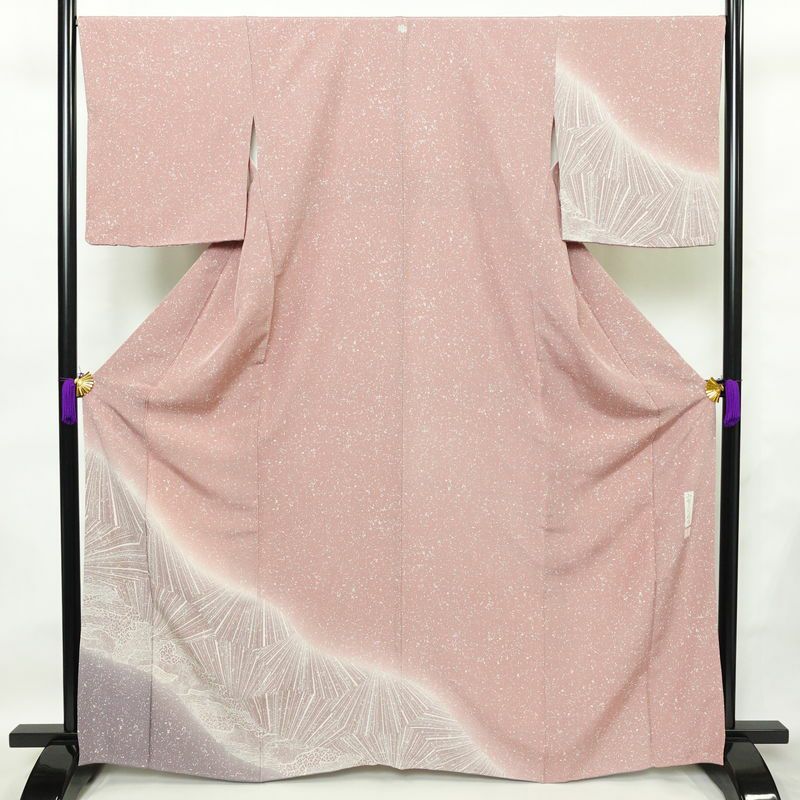 付け下げ 良品 作家物 落款入り 一つ紋付き 正絹 幾何学柄・抽象柄 袷仕立て 身丈165.5cm 裄丈67.5cm フォーマル 着物 ピンク_画像1