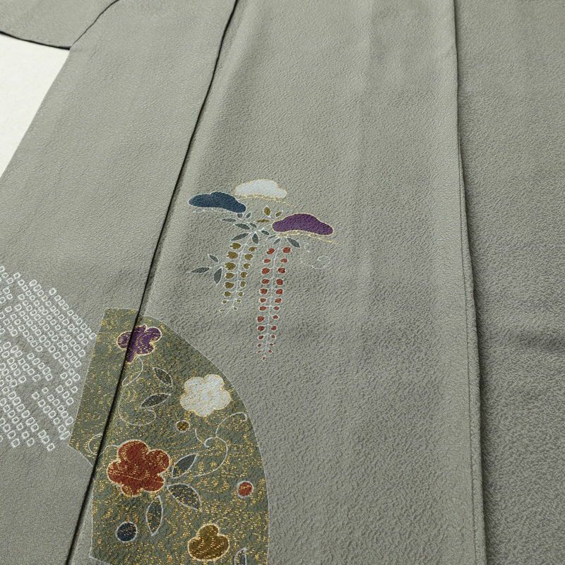 訪問着 正絹 古典柄 袷仕立て 身丈164.5cm 裄丈66.5cm 箔 金彩 フォーマル 着物 グレー_画像5