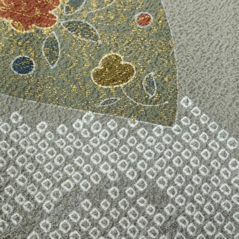 訪問着 正絹 古典柄 袷仕立て 身丈164.5cm 裄丈66.5cm 箔 金彩 フォーマル 着物 グレー_画像9