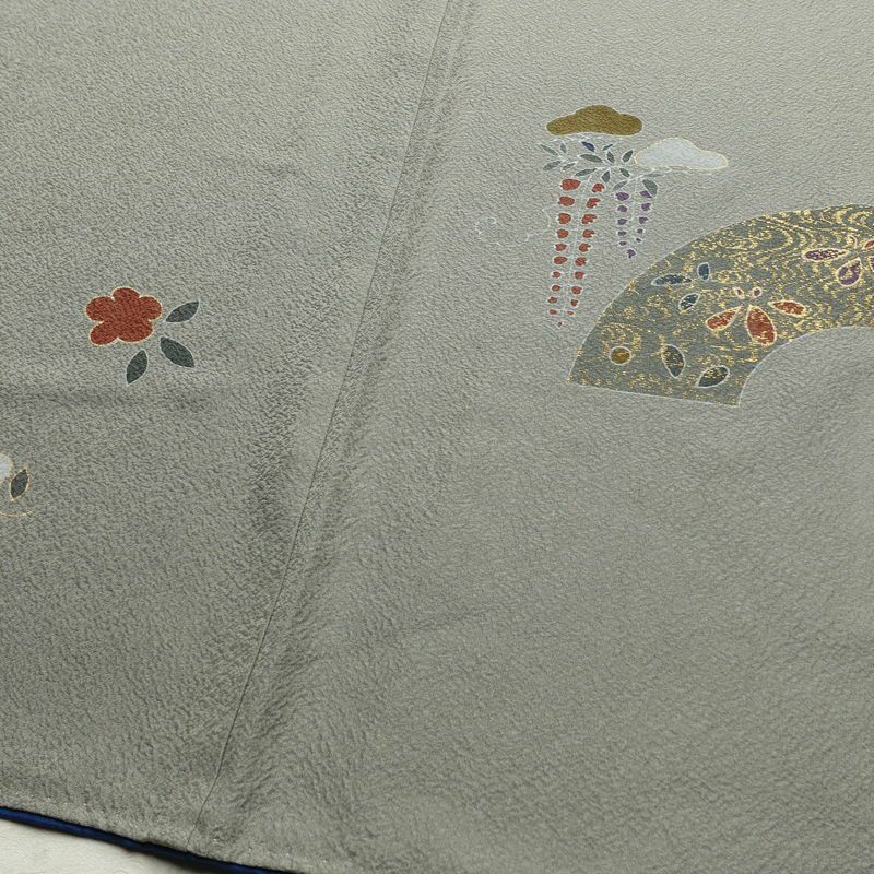 訪問着 正絹 古典柄 袷仕立て 身丈164.5cm 裄丈66.5cm 箔 金彩 フォーマル 着物 グレー_画像11