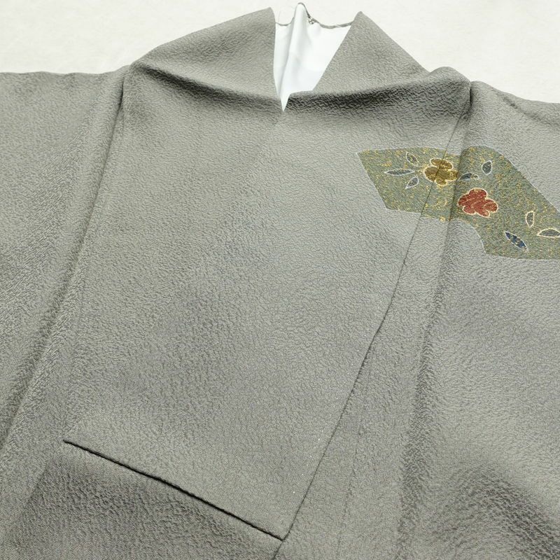 訪問着 正絹 古典柄 袷仕立て 身丈164.5cm 裄丈66.5cm 箔 金彩 フォーマル 着物 グレー_画像14