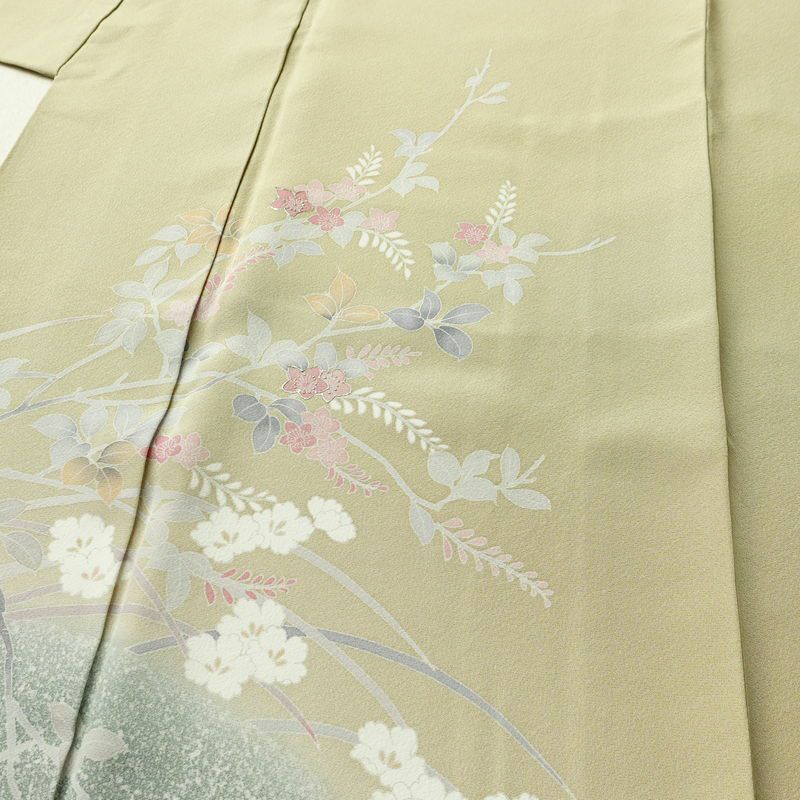 訪問着 良品 一つ紋付き 正絹 木の葉・植物柄 袷仕立て 身丈163.5cm 裄丈67cm フォーマル 着物 ベージュ_画像5