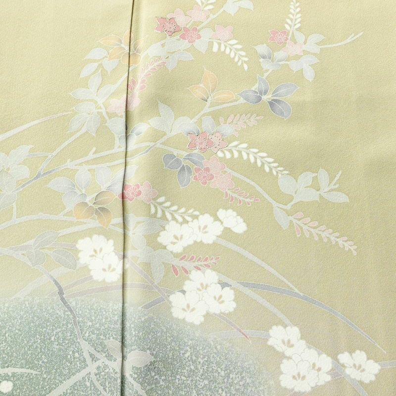 訪問着 良品 一つ紋付き 正絹 木の葉・植物柄 袷仕立て 身丈163.5cm 裄丈67cm フォーマル 着物 ベージュ_画像6