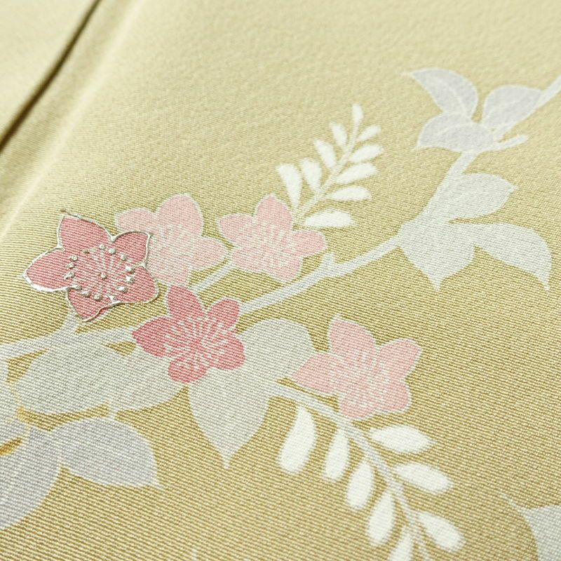 訪問着 良品 一つ紋付き 正絹 木の葉・植物柄 袷仕立て 身丈163.5cm 裄丈67cm フォーマル 着物 ベージュ_画像8