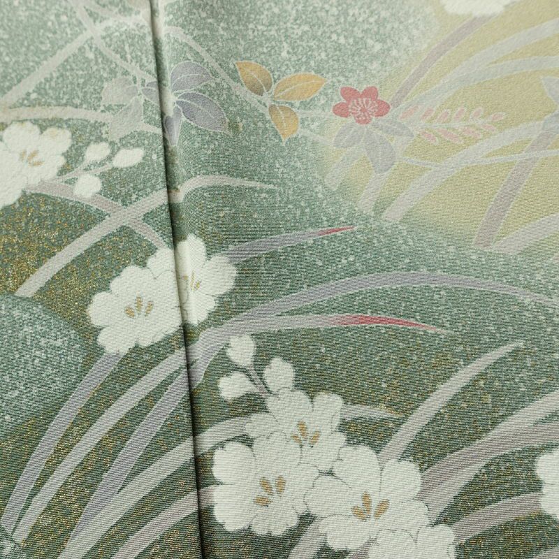 訪問着 良品 一つ紋付き 正絹 木の葉・植物柄 袷仕立て 身丈163.5cm 裄丈67cm フォーマル 着物 ベージュ_画像10