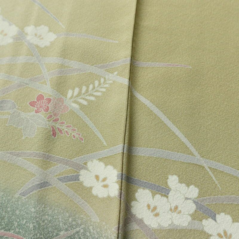 訪問着 良品 一つ紋付き 正絹 木の葉・植物柄 袷仕立て 身丈163.5cm 裄丈67cm フォーマル 着物 ベージュ_画像11