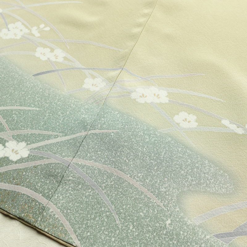 訪問着 良品 一つ紋付き 正絹 木の葉・植物柄 袷仕立て 身丈163.5cm 裄丈67cm フォーマル 着物 ベージュ_画像12