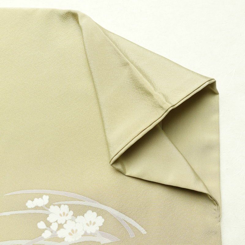 訪問着 良品 一つ紋付き 正絹 木の葉・植物柄 袷仕立て 身丈163.5cm 裄丈67cm フォーマル 着物 ベージュ_画像15