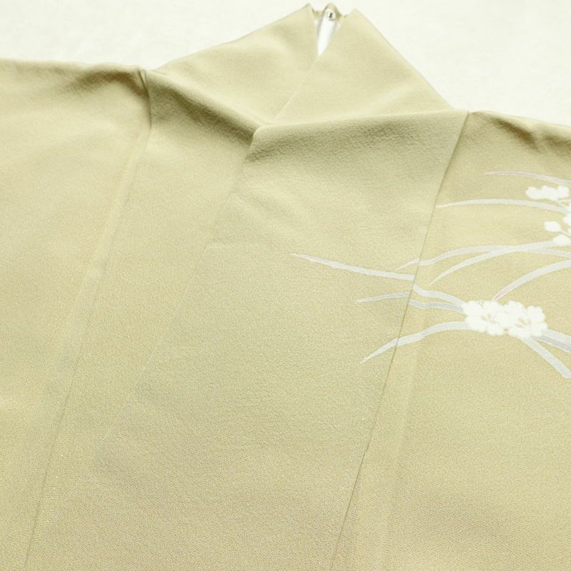 訪問着 良品 一つ紋付き 正絹 木の葉・植物柄 袷仕立て 身丈163.5cm 裄丈67cm フォーマル 着物 ベージュ_画像17