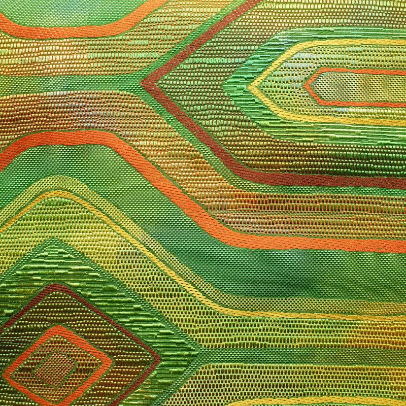 名古屋帯 六通柄 正絹 幾何学柄・抽象柄 松葉仕立て 帯 緑・うぐいす色_画像2