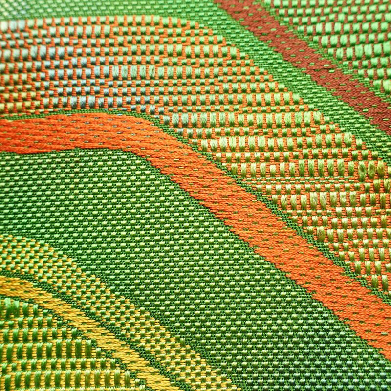 名古屋帯 六通柄 正絹 幾何学柄・抽象柄 松葉仕立て 帯 緑・うぐいす色_画像4