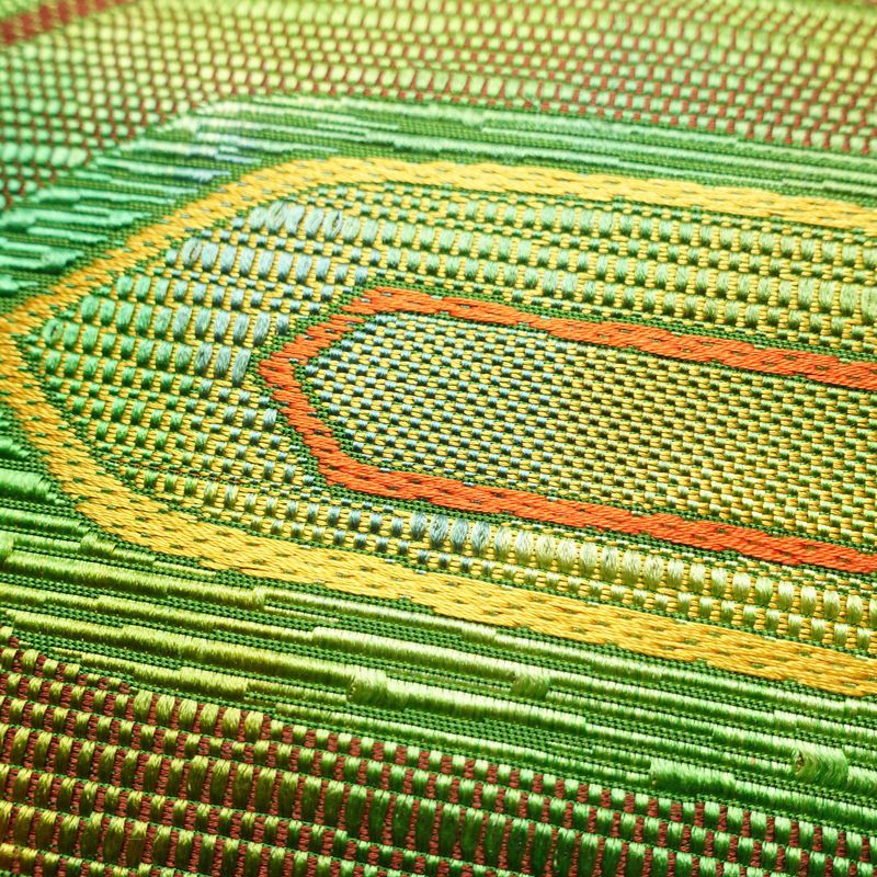 名古屋帯 六通柄 正絹 幾何学柄・抽象柄 松葉仕立て 帯 緑・うぐいす色_画像6