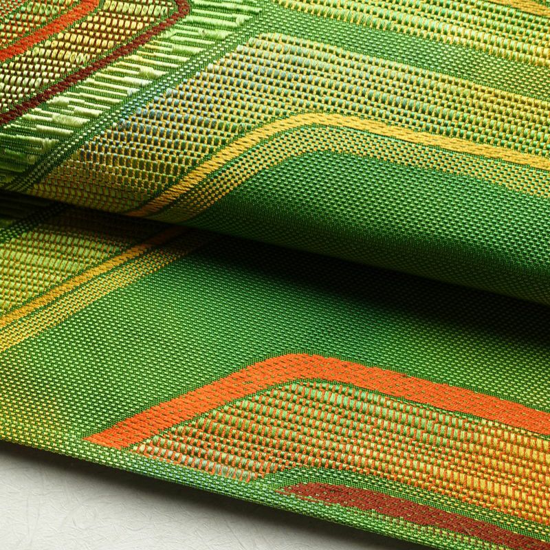 名古屋帯 六通柄 正絹 幾何学柄・抽象柄 松葉仕立て 帯 緑・うぐいす色_画像7