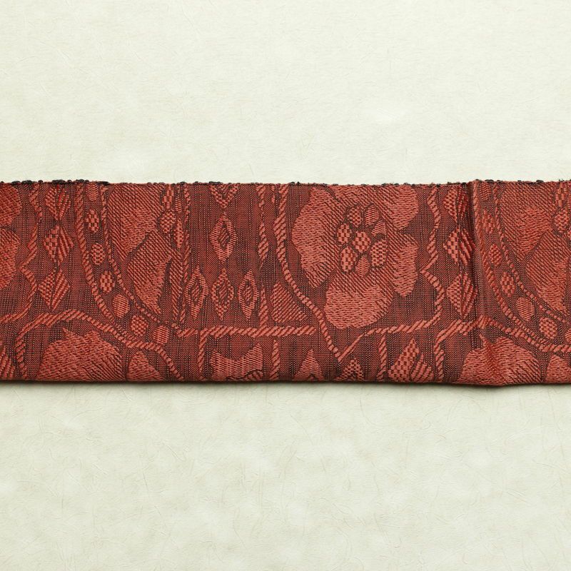 名古屋帯 六通柄 正絹 花柄 通し仕立て 帯 小豆・エンジ_画像16