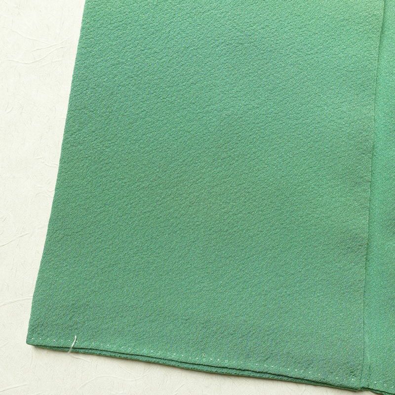 色無地 縮緬 一つ紋付き 正絹 無地 袷仕立て 身丈160.5cm 裄丈67cm 共八掛 フォーマル 着物 緑・うぐいす色_画像10