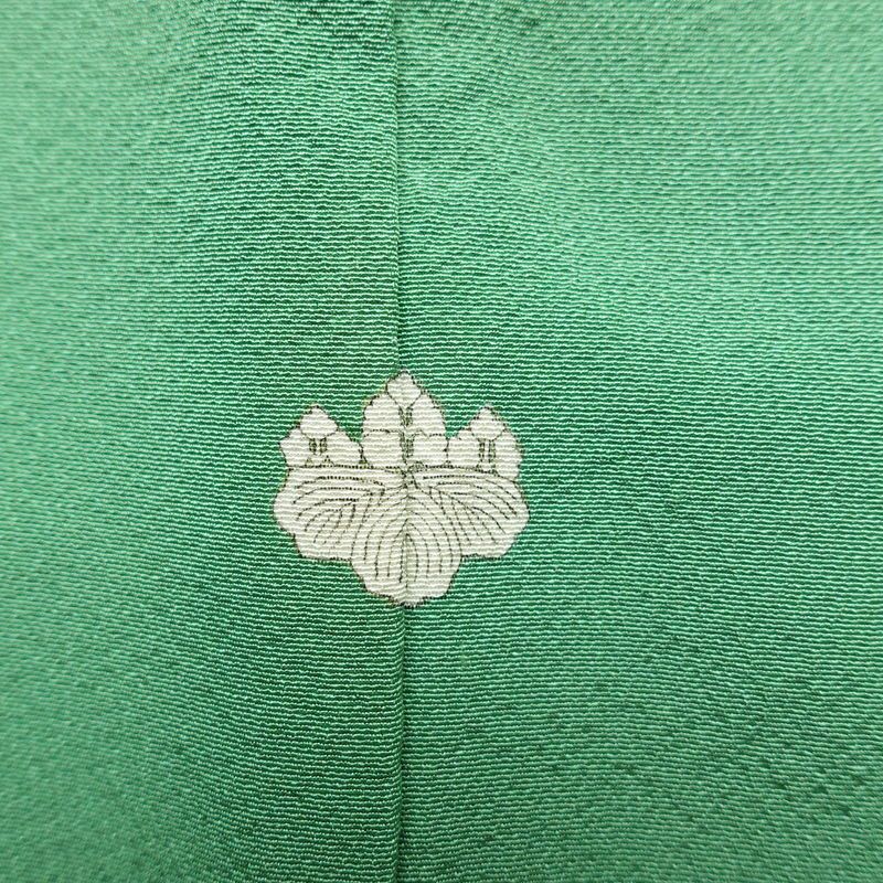 色無地 縮緬 一つ紋付き 正絹 無地 袷仕立て 身丈160.5cm 裄丈67cm 共八掛 フォーマル 着物 緑・うぐいす色_画像11