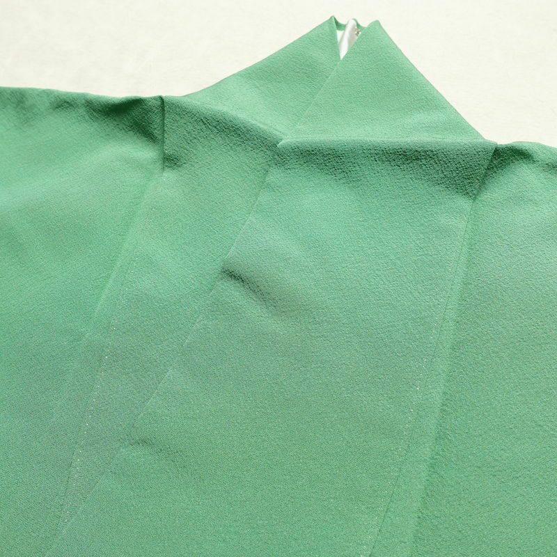 色無地 縮緬 一つ紋付き 正絹 無地 袷仕立て 身丈160.5cm 裄丈67cm 共八掛 フォーマル 着物 緑・うぐいす色_画像18