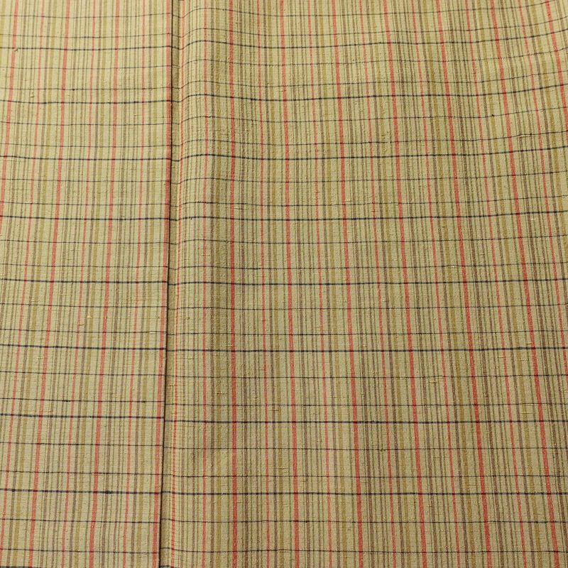 紬 良品 しつけ糸付き 正絹 チェック・格子柄 袷仕立て 身丈166.5cm 裄丈67cm 着物 黄・黄土色_画像6