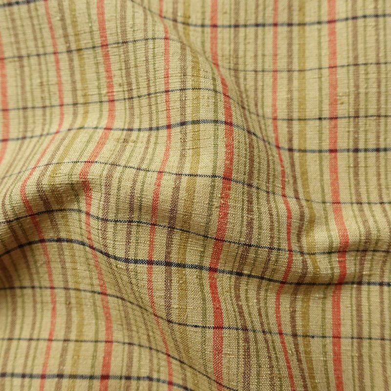 紬 良品 しつけ糸付き 正絹 チェック・格子柄 袷仕立て 身丈166.5cm 裄丈67cm 着物 黄・黄土色_画像21