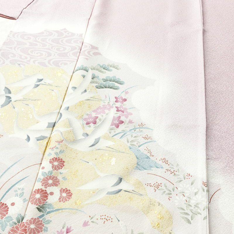 付け下げ 正絹 人物・動物柄 袷仕立て 身丈159.5cm 裄丈65.5cm 箔 フォーマル 着物 紫・藤色_画像5