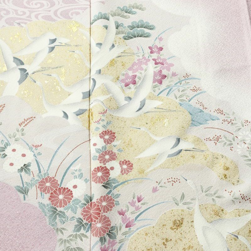 付け下げ 正絹 人物・動物柄 袷仕立て 身丈159.5cm 裄丈65.5cm 箔 フォーマル 着物 紫・藤色_画像7