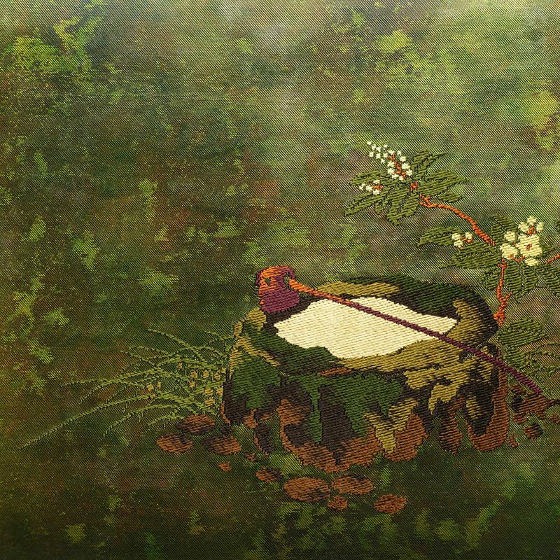 名古屋帯 太鼓柄 良品 正絹 風景柄 名古屋仕立て 箔 帯 緑・うぐいす色_画像2