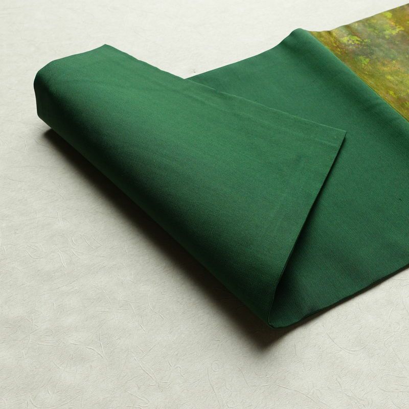 名古屋帯 太鼓柄 良品 正絹 風景柄 名古屋仕立て 箔 帯 緑・うぐいす色_画像10