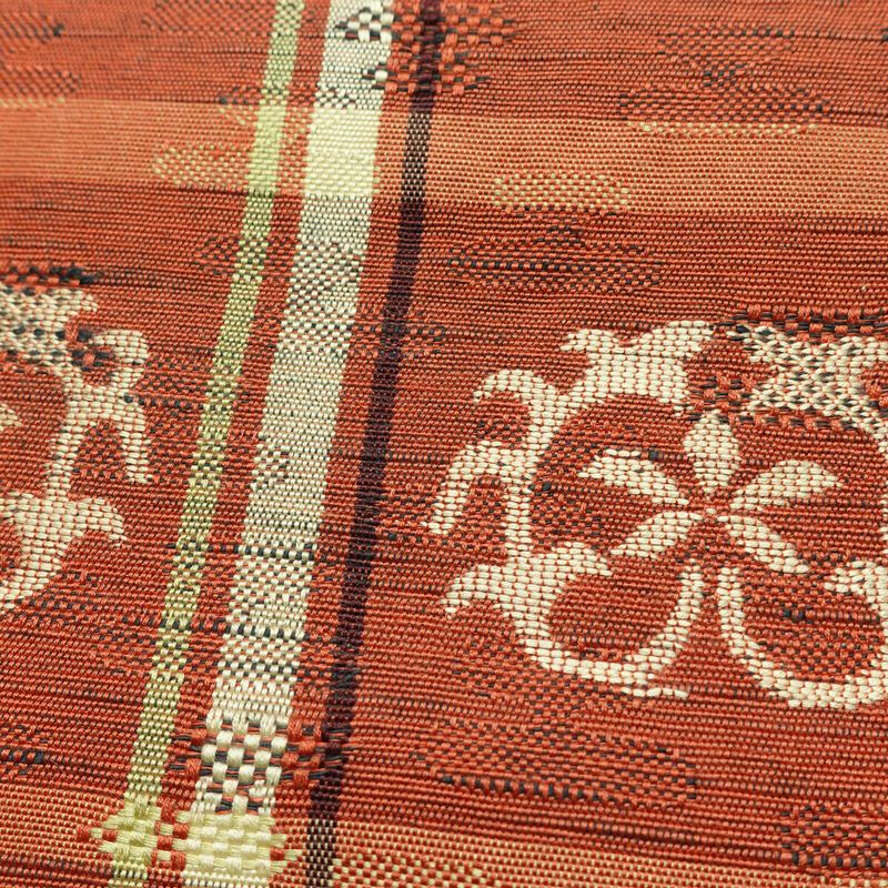 名古屋帯 六通柄 良品 正絹 幾何学柄・抽象柄 通し仕立て 帯 茶_画像3