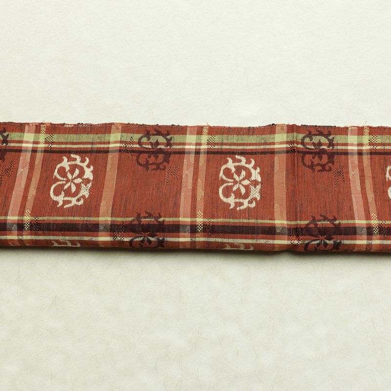 名古屋帯 六通柄 良品 正絹 幾何学柄・抽象柄 通し仕立て 帯 茶_画像13