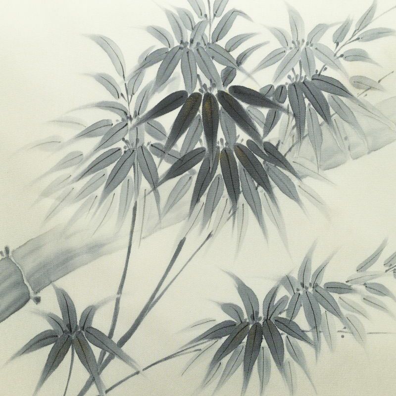 名古屋帯 太鼓柄 内山晴祥 落款入り 正絹 木の葉・植物柄 名古屋仕立て 帯 白_画像2