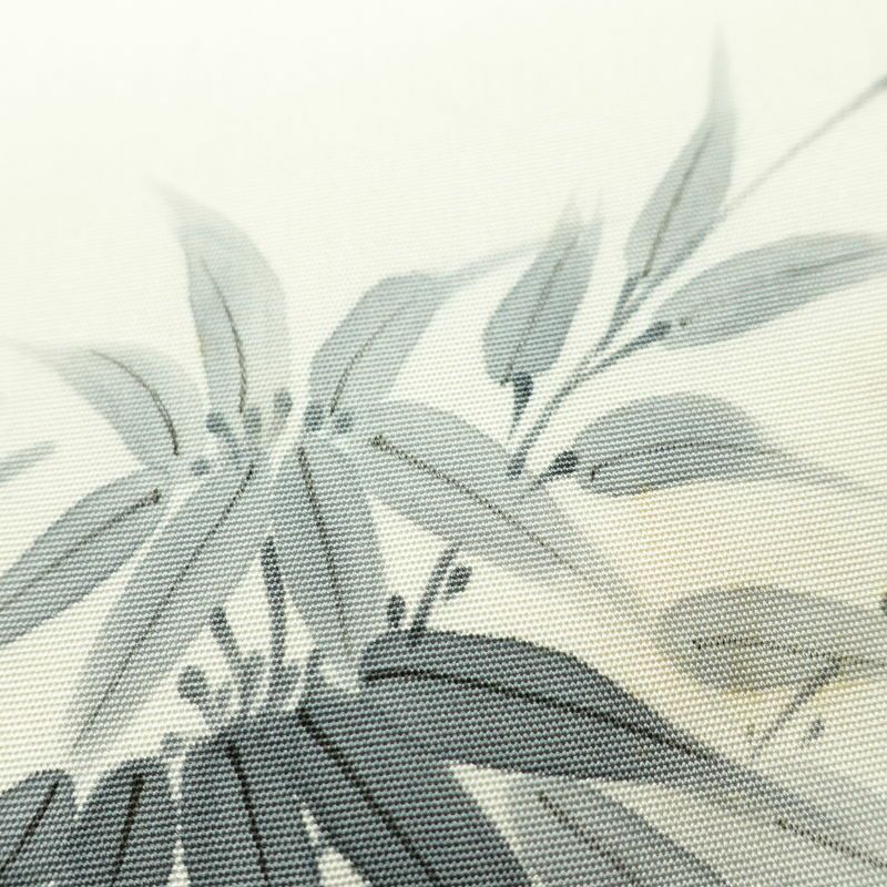 名古屋帯 太鼓柄 内山晴祥 落款入り 正絹 木の葉・植物柄 名古屋仕立て 帯 白_画像4