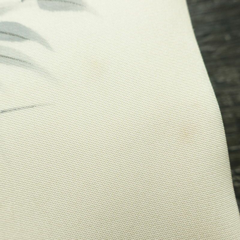 名古屋帯 太鼓柄 内山晴祥 落款入り 正絹 木の葉・植物柄 名古屋仕立て 帯 白_画像8