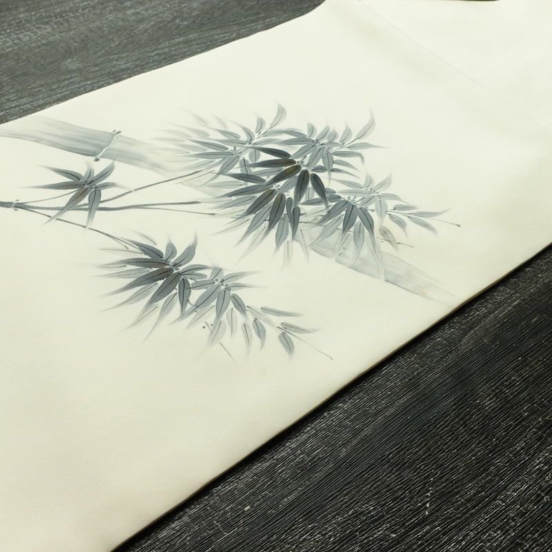 名古屋帯 太鼓柄 内山晴祥 落款入り 正絹 木の葉・植物柄 名古屋仕立て 帯 白_画像13