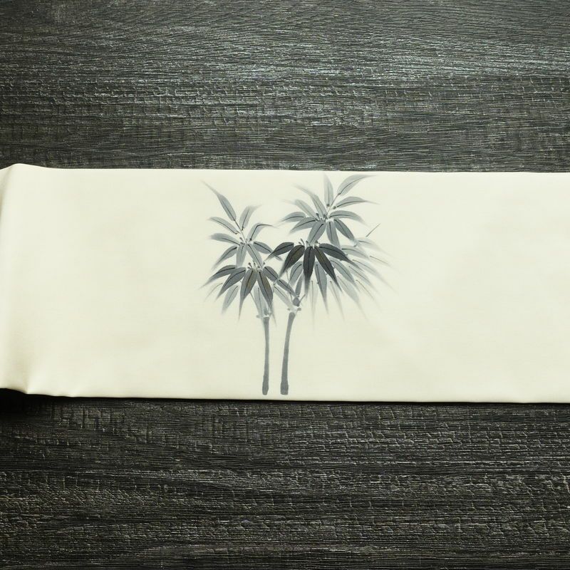 名古屋帯 太鼓柄 内山晴祥 落款入り 正絹 木の葉・植物柄 名古屋仕立て 帯 白_画像16