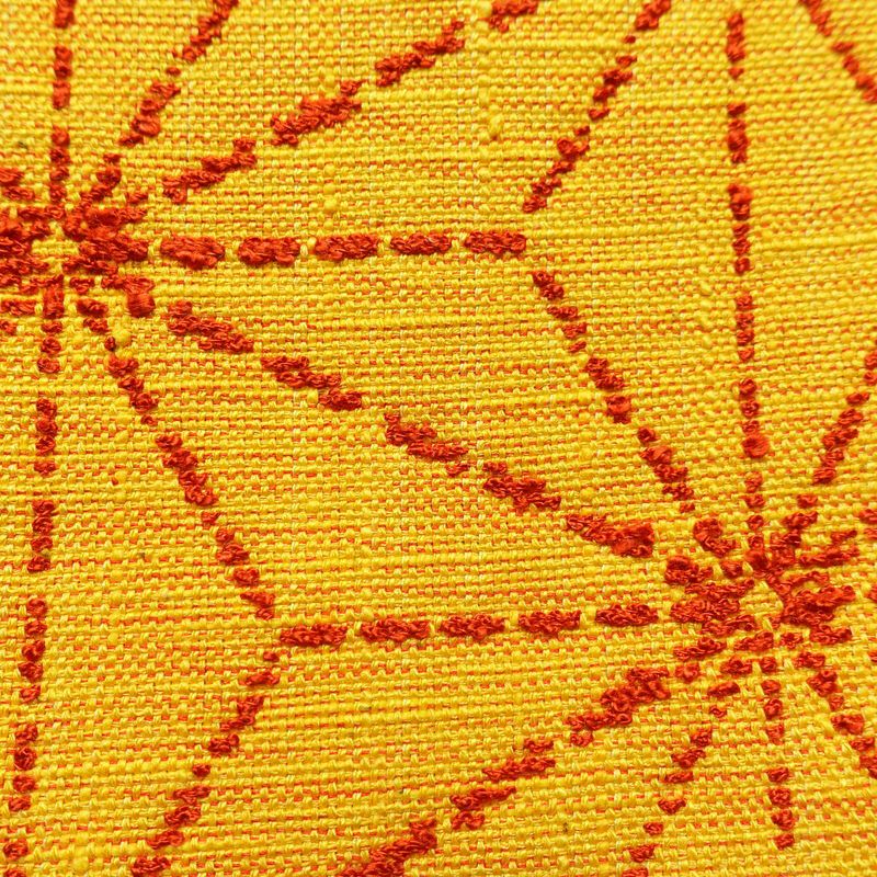 名古屋帯 太鼓柄 良品 正絹 麻の葉柄 松葉仕立て 帯 黄・黄土色_画像4