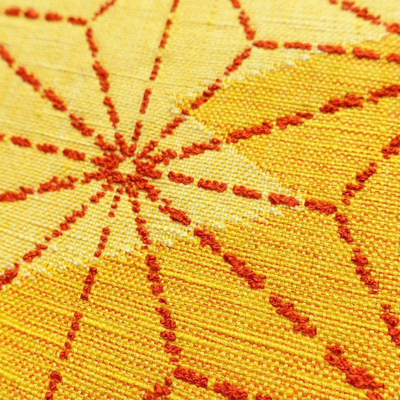 名古屋帯 太鼓柄 良品 正絹 麻の葉柄 松葉仕立て 帯 黄・黄土色_画像5