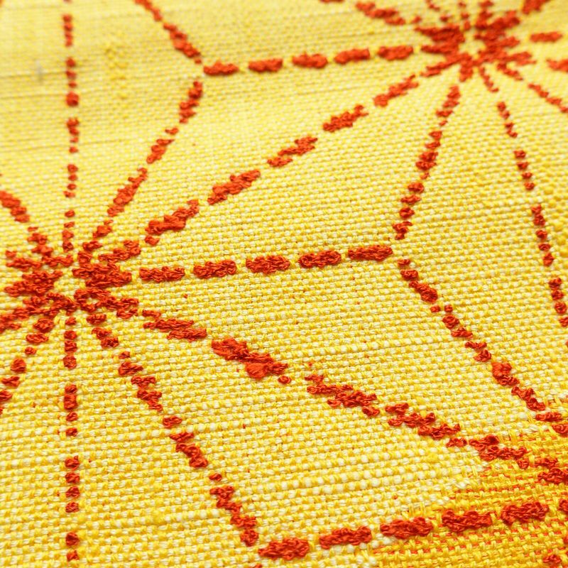 名古屋帯 太鼓柄 良品 正絹 麻の葉柄 松葉仕立て 帯 黄・黄土色_画像6