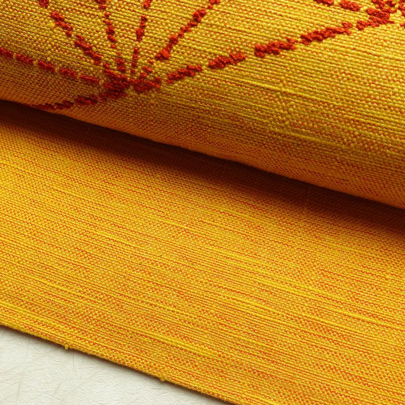 名古屋帯 太鼓柄 良品 正絹 麻の葉柄 松葉仕立て 帯 黄・黄土色_画像7