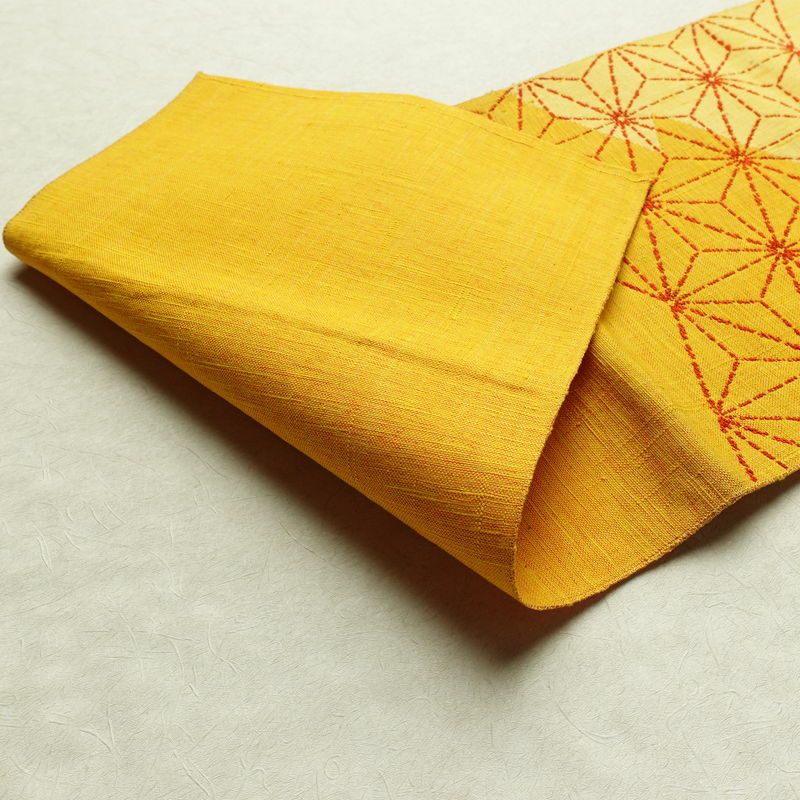 名古屋帯 太鼓柄 良品 正絹 麻の葉柄 松葉仕立て 帯 黄・黄土色_画像9