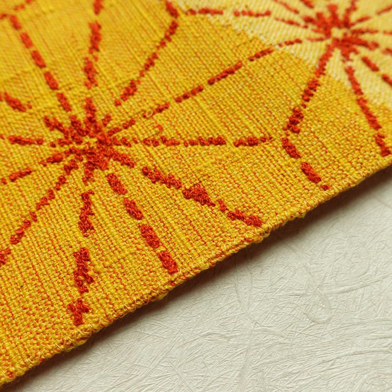 名古屋帯 太鼓柄 良品 正絹 麻の葉柄 松葉仕立て 帯 黄・黄土色_画像12